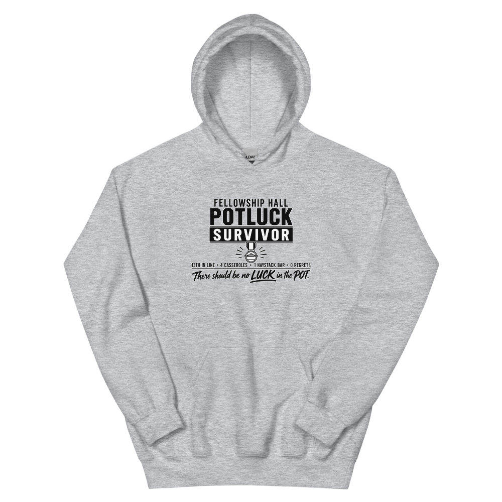 Fellowship Hall Potluck Survivor T-Shirt | gc: Hoodie/Sport Grey
