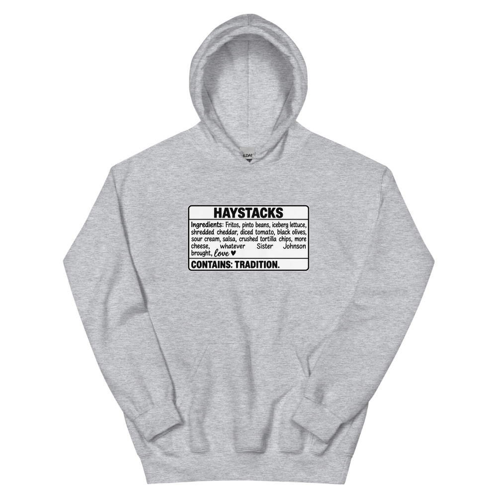 Haystacks Ingredients Label T-Shirt | gc: Hoodie/Sport Grey