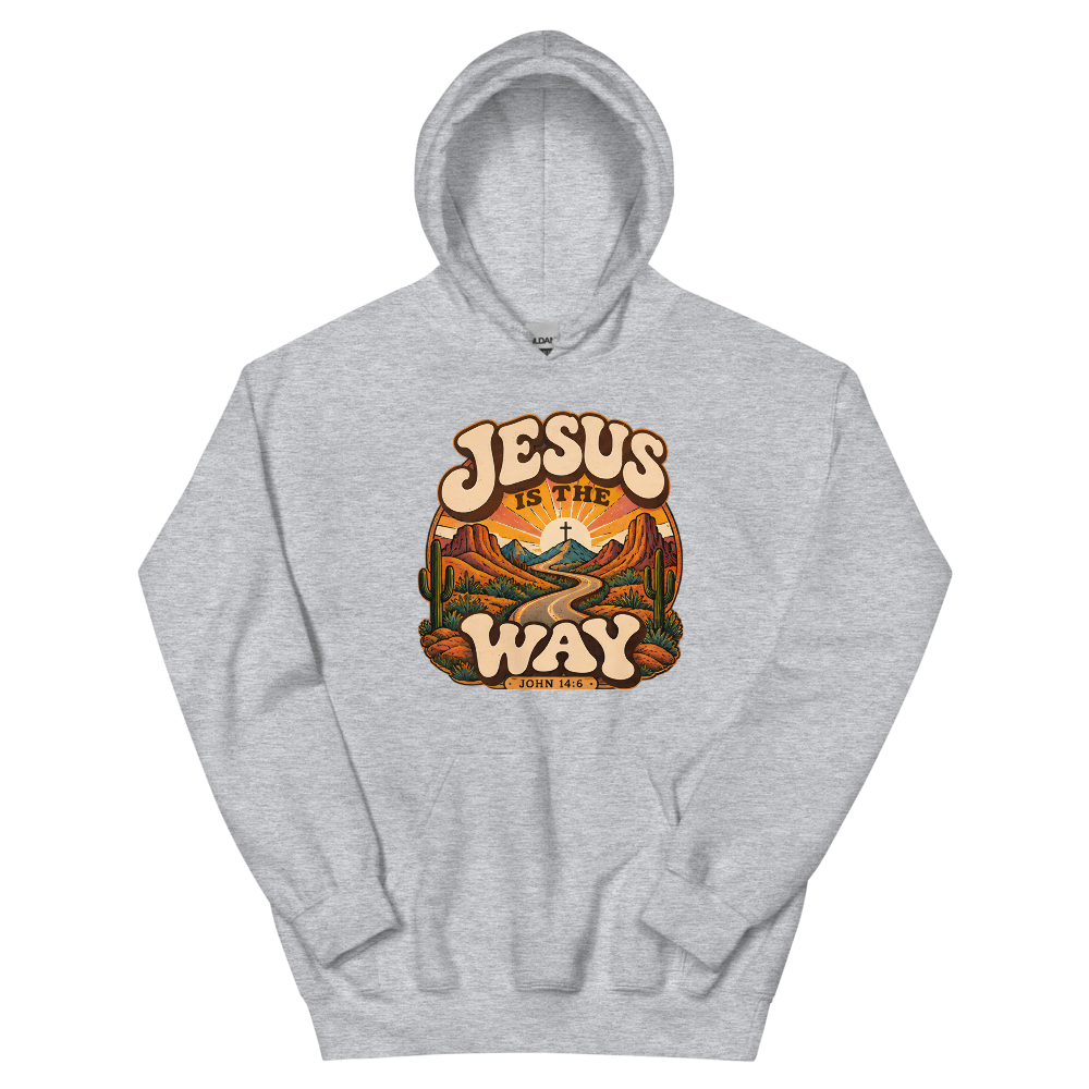 Jesus Is The Way Retro Groovy T-Shirt | gc: Hoodie/Sport Grey