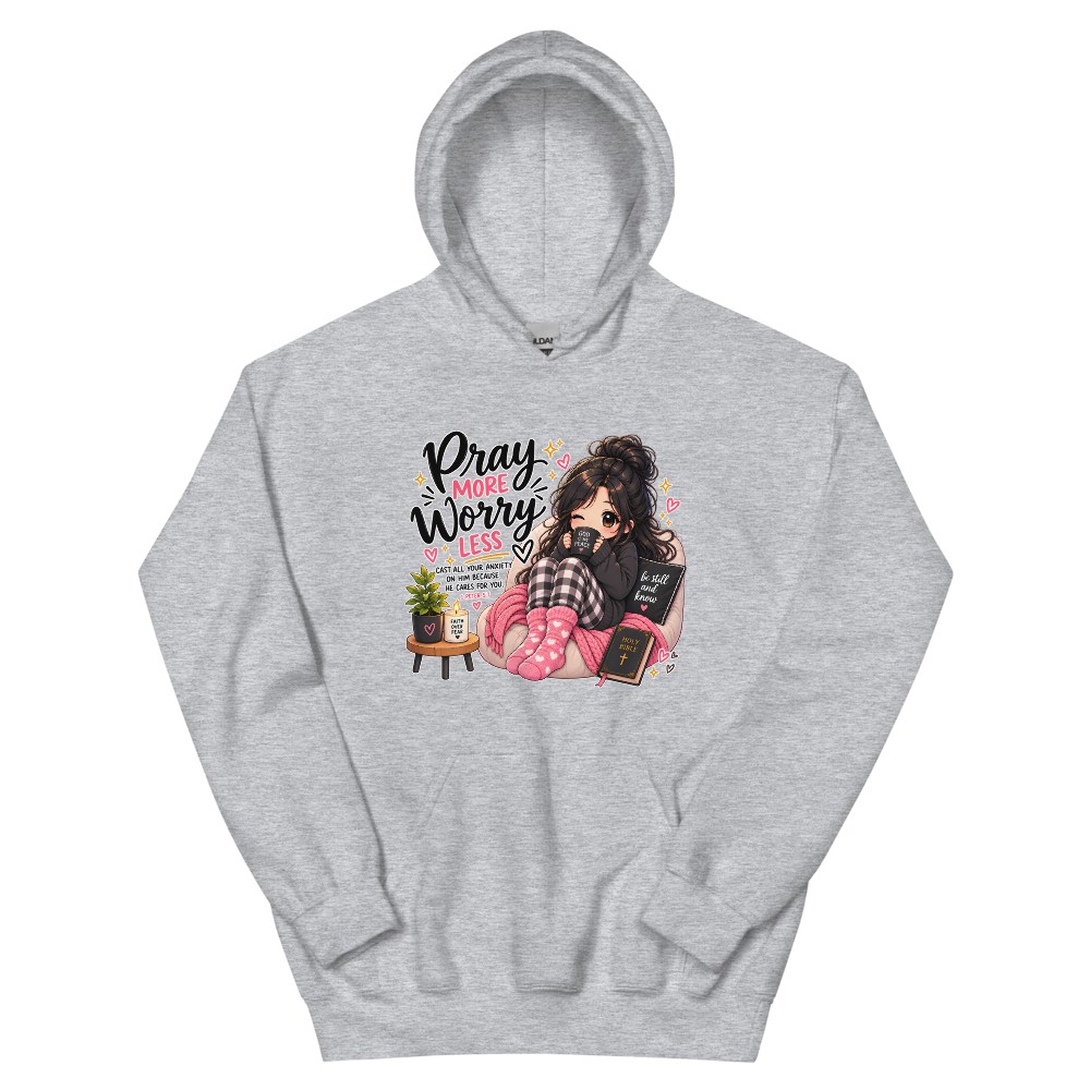 Pray More Worry Less Cozy Chibi T-Shirt | gc: Hoodie/Sport Grey