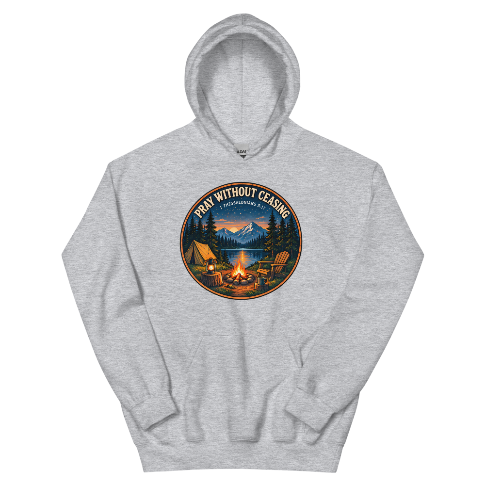 Pray Without Ceasing Campfire Badge T-Shirt | gc: Hoodie/Sport Grey