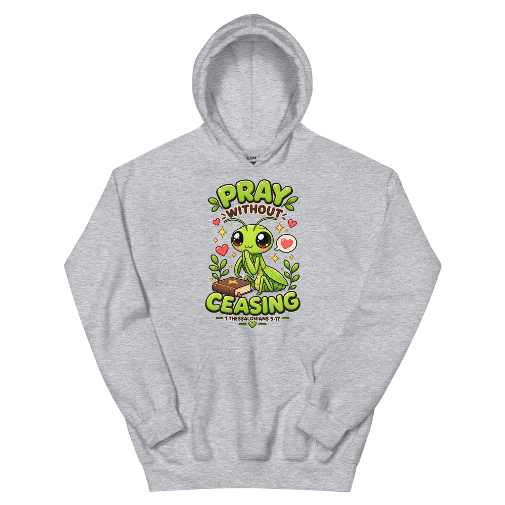 Pray Without Ceasing Praying Mantis Hoodie | colour: Sport Grey