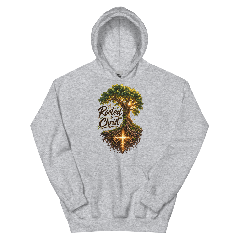 Rooted In Christ Tree T-Shirt | gc: Hoodie/Sport Grey