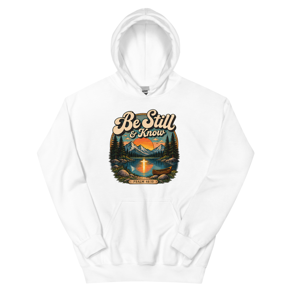 Be Still And Know Retro Lake T-Shirt | gc: Hoodie/White