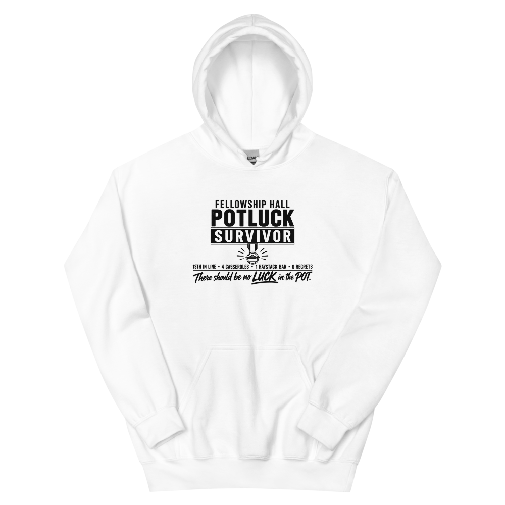 Fellowship Hall Potluck Survivor T-Shirt | gc: Hoodie/White