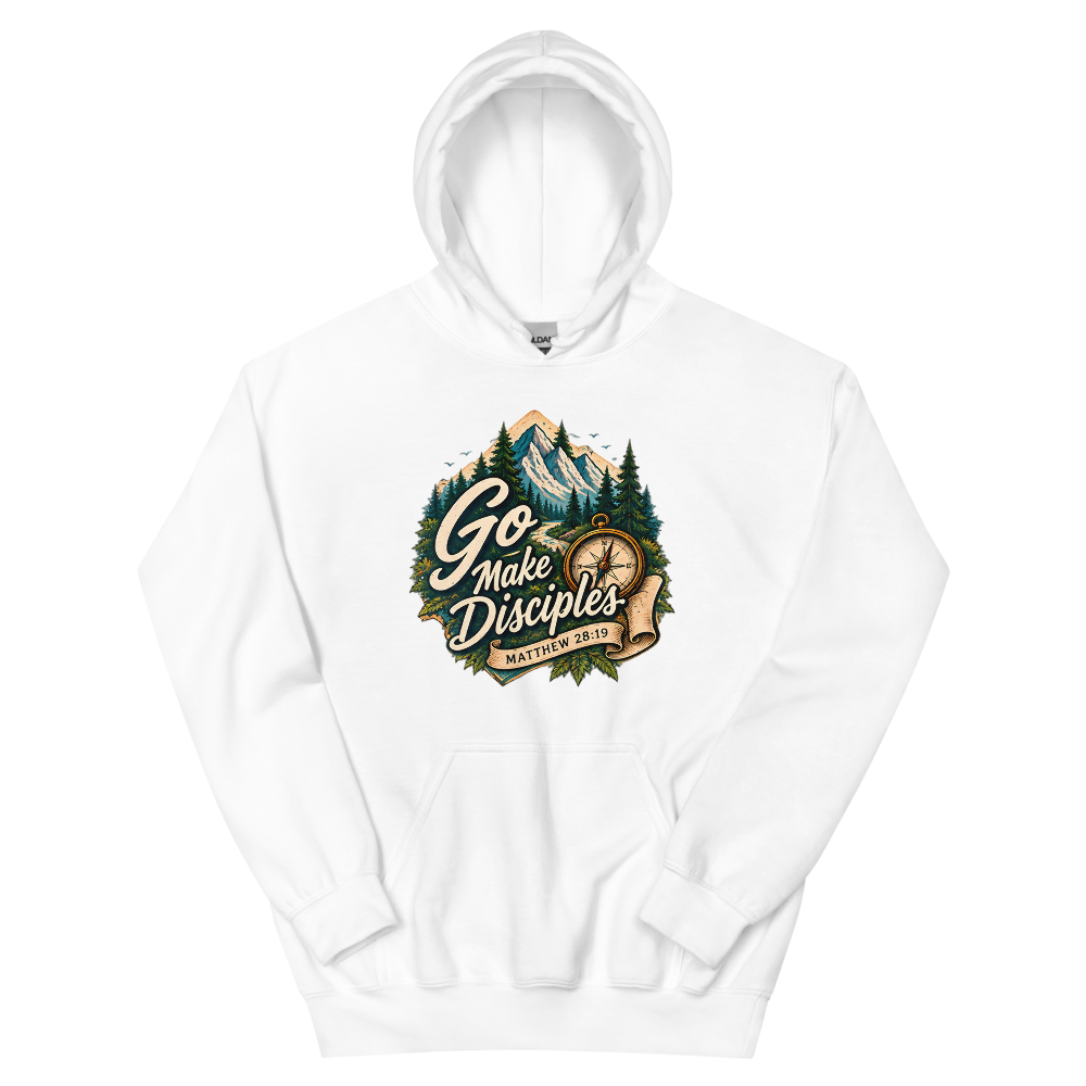 Go Make Disciples Compass Badge Hoodie | colour: White