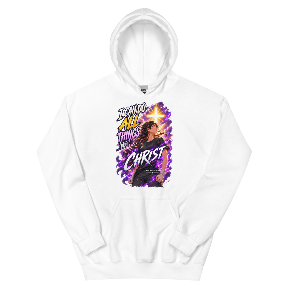 I Can Do All Things Through Christ Anime T-Shirt | gc: Hoodie/White