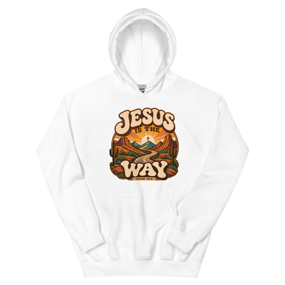 Jesus Is The Way Retro Groovy T-Shirt | gc: Hoodie/White