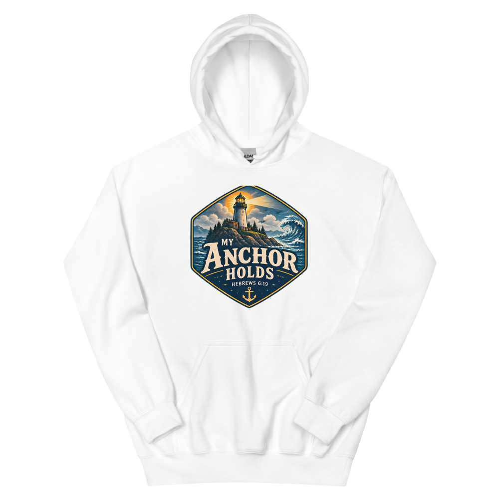 My Anchor Holds Lighthouse Badge T-Shirt | gc: Hoodie/White
