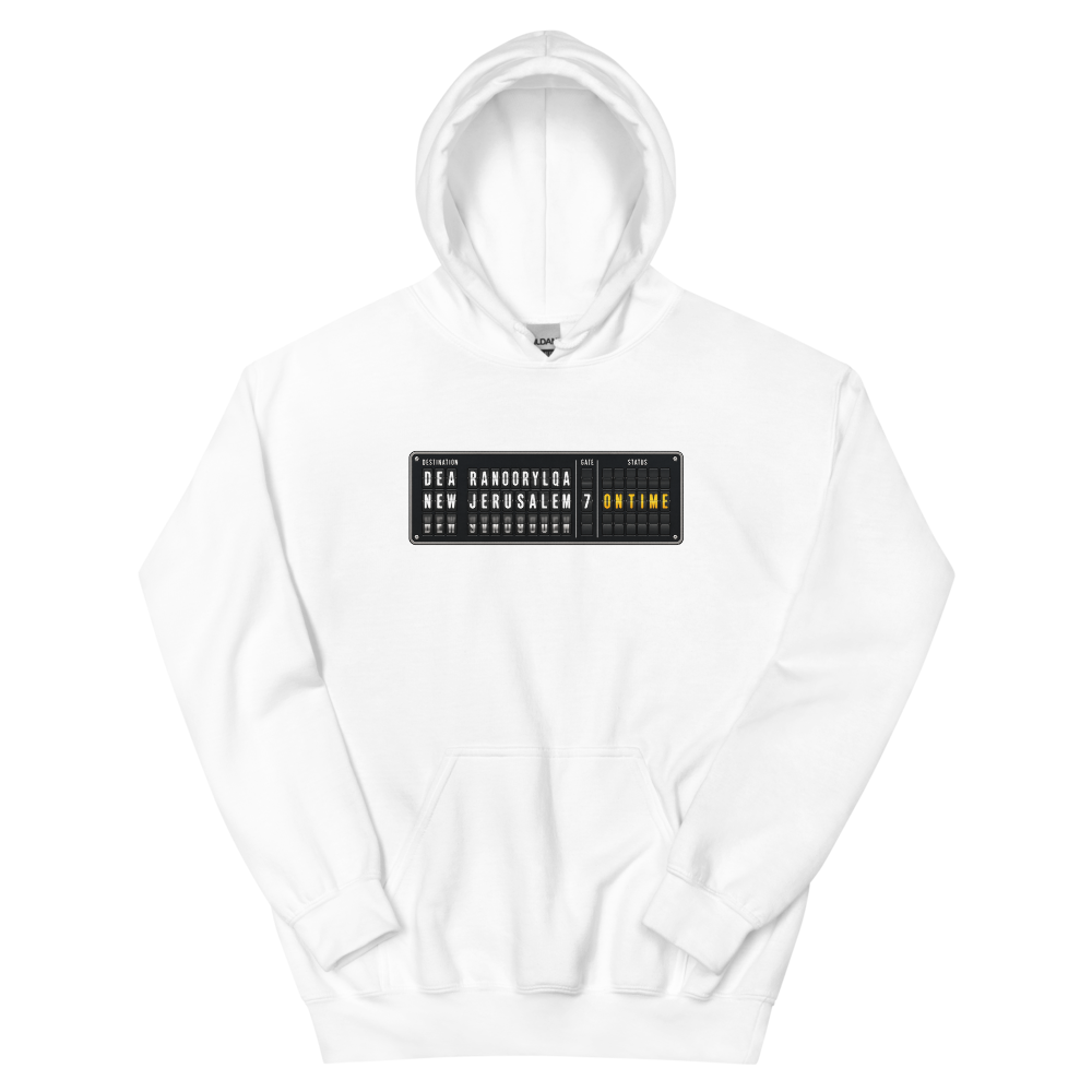 New Jerusalem Departure Board T-Shirt | gc: Hoodie/White