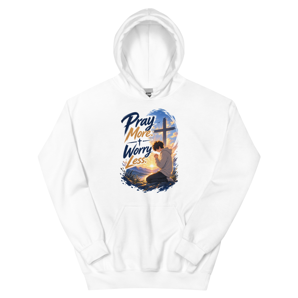 Pray More Worry Less Anime Hoodie | colour: White