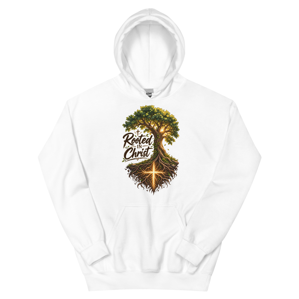Rooted In Christ Tree T-Shirt | gc: Hoodie/White