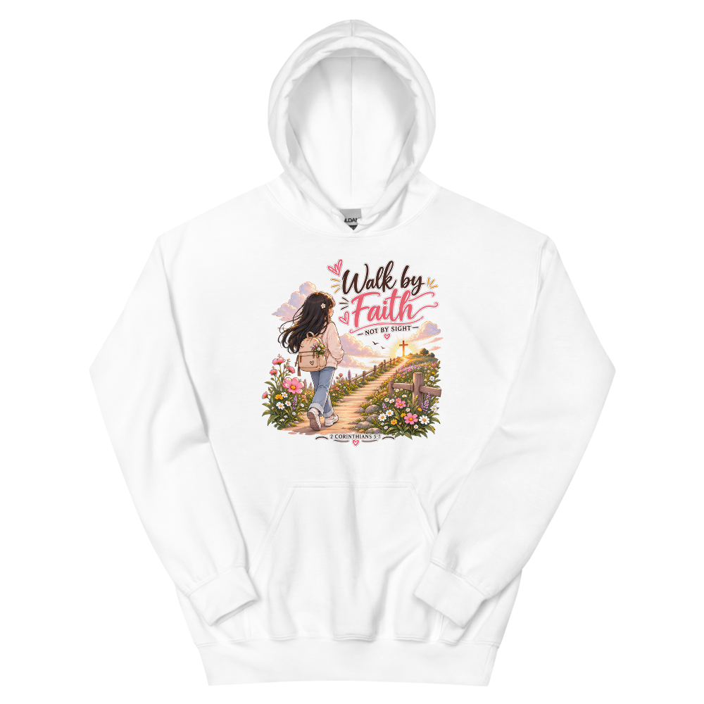 Walk By Faith Not By Sight Chibi Hoodie | colour: White